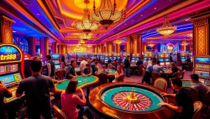 Players enjoying thrilling games at a vibrant TR88 casino, showcasing excitement and luxury.