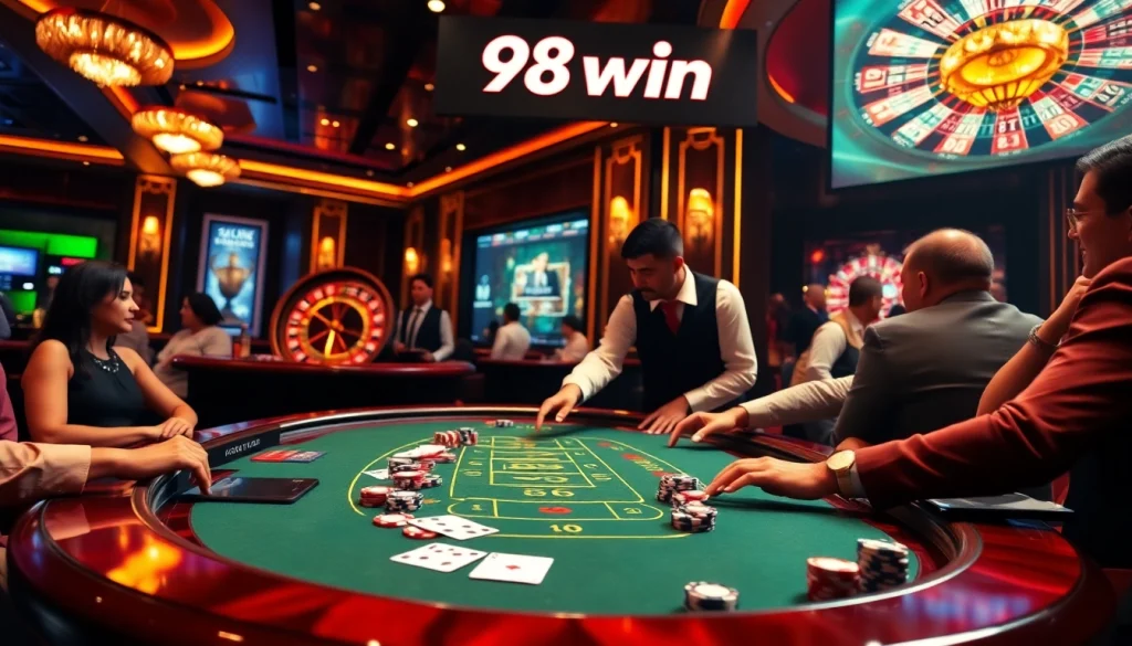 Players enjoy blackjack at 98win, showcasing thrilling casino action and excitement.