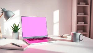 The pink screen tool displayed in a serene, modern workspace setting, enhancing ambient light and creativity.