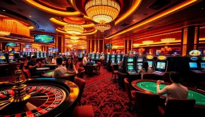 Players enjoying poker and slot machines in the luxurious 789P casino environment.