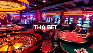 Engaging scene of THA BET Casino with players enjoying roulette and poker tables.