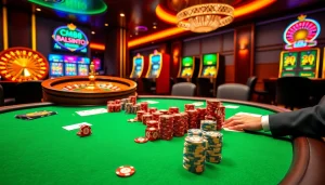 Experience high-stakes excitement with cm88 at a luxurious casino poker table.