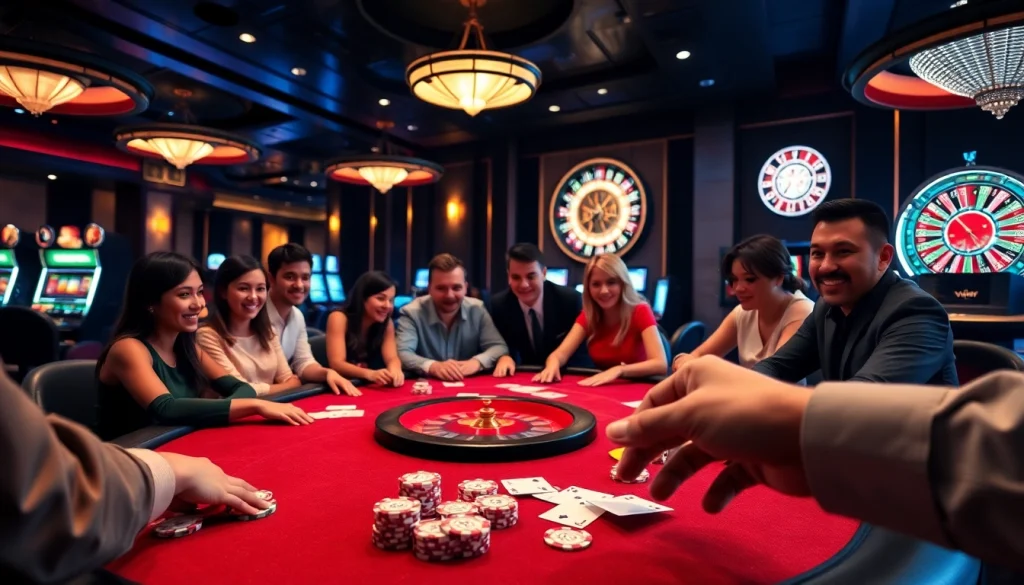 Exciting poker action at hello88 vina casino with enthusiastic players and vibrant betting atmosphere.