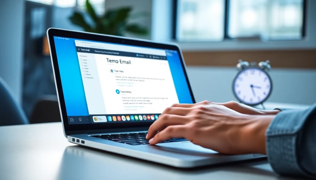 Utilizing a temp mail temporary email service on a sleek laptop for secure communication.