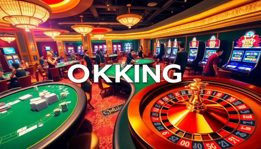 Gambling excitement at OKKING's luxurious casino with vibrant tables and action-packed gameplay.