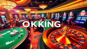 Gambling excitement at OKKING's luxurious casino with vibrant tables and action-packed gameplay.
