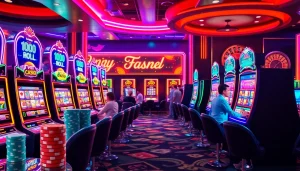 Experience the thrilling world of idn slot with vibrant casino gaming visuals and slot machines.