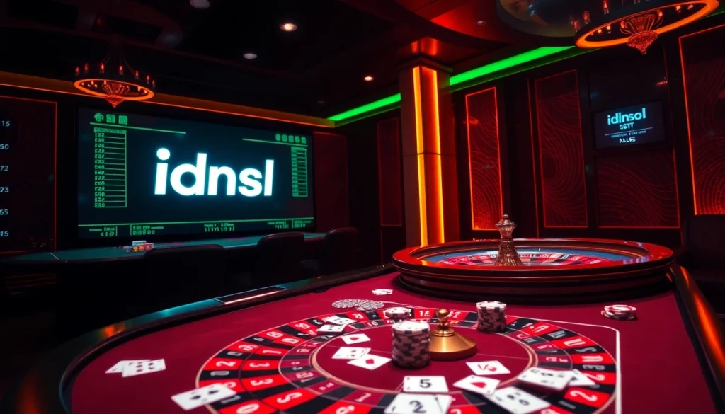 Excited gamblers engaging with the idnslot online casino interface at a vibrant gaming table.