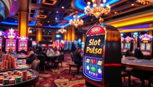 Pemain yang terlibat menikmati sensasi slot pulsa di kasino yang penuh warna.