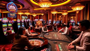 Engaged players at TK88 Casino enjoying luxury gambling with roulette and poker games.