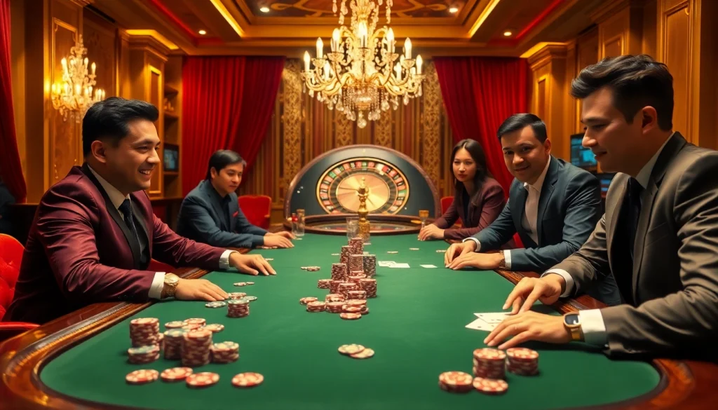 Exciting poker game at a luxury casino table, featuring i9bet .com betting elements.