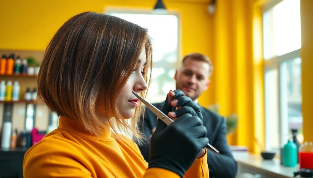 Transform your look with a frizer craiova in a vibrant salon, showcasing stunning hairstyling.