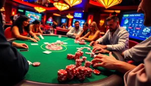 Players compete at a GO88 casino table, showcasing thrilling card gameplay and vibrant atmosphere.