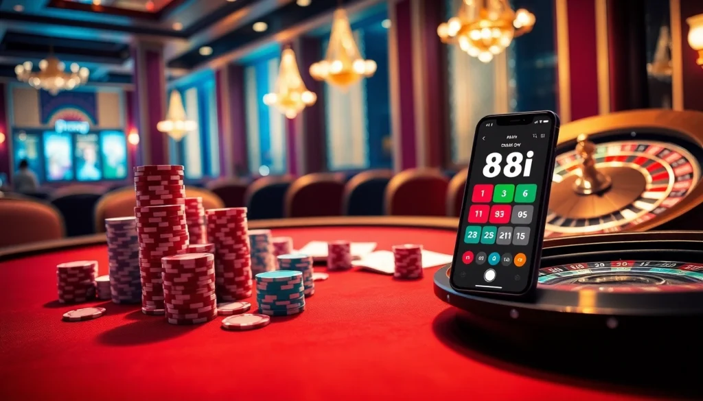 Experience the thrill of winning at 88i with lively poker chips and a captivating roulette wheel.