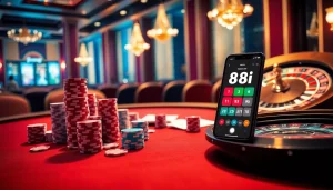 Experience the thrill of winning at 88i with lively poker chips and a captivating roulette wheel.