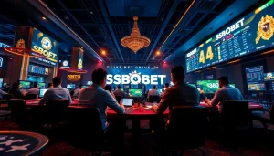 SBOBET.dance visual depicting an exciting online betting experience with poker, football, and esports.