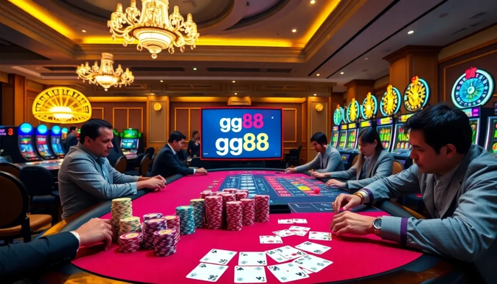 Experience thrilling gameplay at gg88 with vibrant poker chips and a luxurious casino environment.