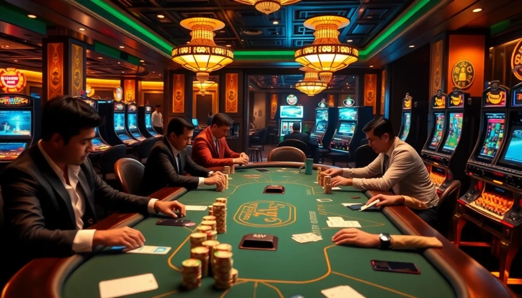 This engaging casino scene reflects the hidden wiki atmosphere with professional gamblers at a vibrant poker table.