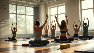 多様な参加者を映したモダンなスタジオのホットヨガクラス。ホットヨガ おすすめ の効果を強調。