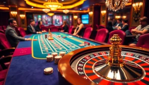 K9K9 casino showing vibrant gaming tables, poker chips, and engaging players for excitement.