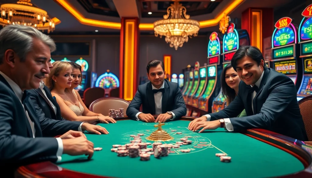 Experience thrilling games and winnings at https://xin88.hot/ with vibrant casino visuals featuring poker tables and slot machines.