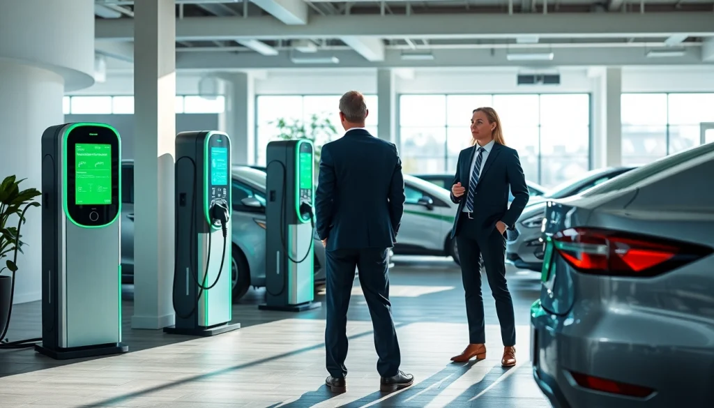 Explore B2B EV charging solutions within an interactive office scene highlighting sustainability.