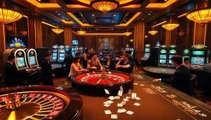 Players experience high-stakes action at MM88 today’s luxurious casino, featuring roulette and slot machines.