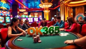 Experience the thrill of OK365's gaming atmosphere with vibrant casino tables, exciting games, and engaged players.