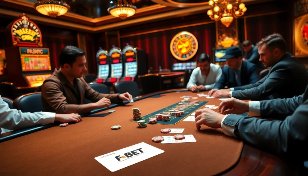 Experience high-stakes gaming at FE BET's luxurious poker table with vibrant chips and cards.