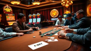 Experience high-stakes gaming at FE BET's luxurious poker table with vibrant chips and cards.