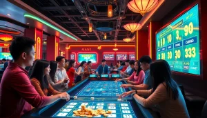 Tài xỉu players engaging in thrilling online gambling at a luxurious casino interface