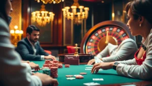 Experience the excitement of New888 at a vibrant casino table with players enjoying poker.