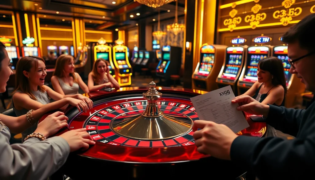 Players engaging in an exhilarating gambling session at an xxgg-branded roulette table.