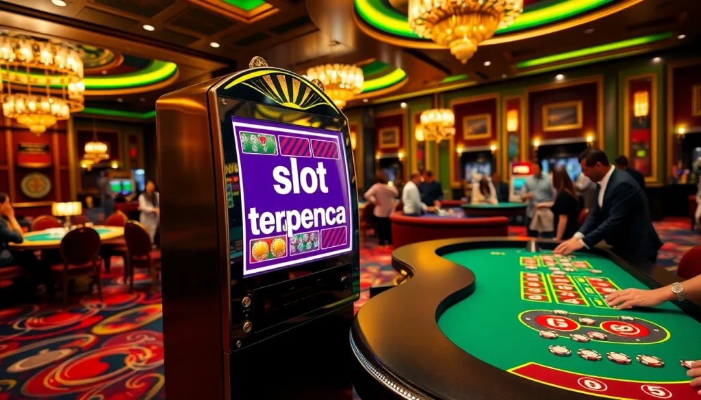 Experience thrilling gameplay at the slot terpercaya machine in a vibrant casino setting.