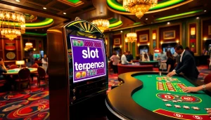 Experience thrilling gameplay at the slot terpercaya machine in a vibrant casino setting.
