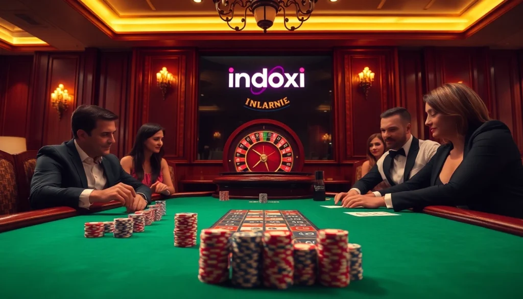 Experience thrilling poker action at an indoxxi casino with vibrant cards and chips.