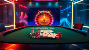 Players enjoying a thrilling Dominoqiu game, showcasing dominoes and exciting casino elements.