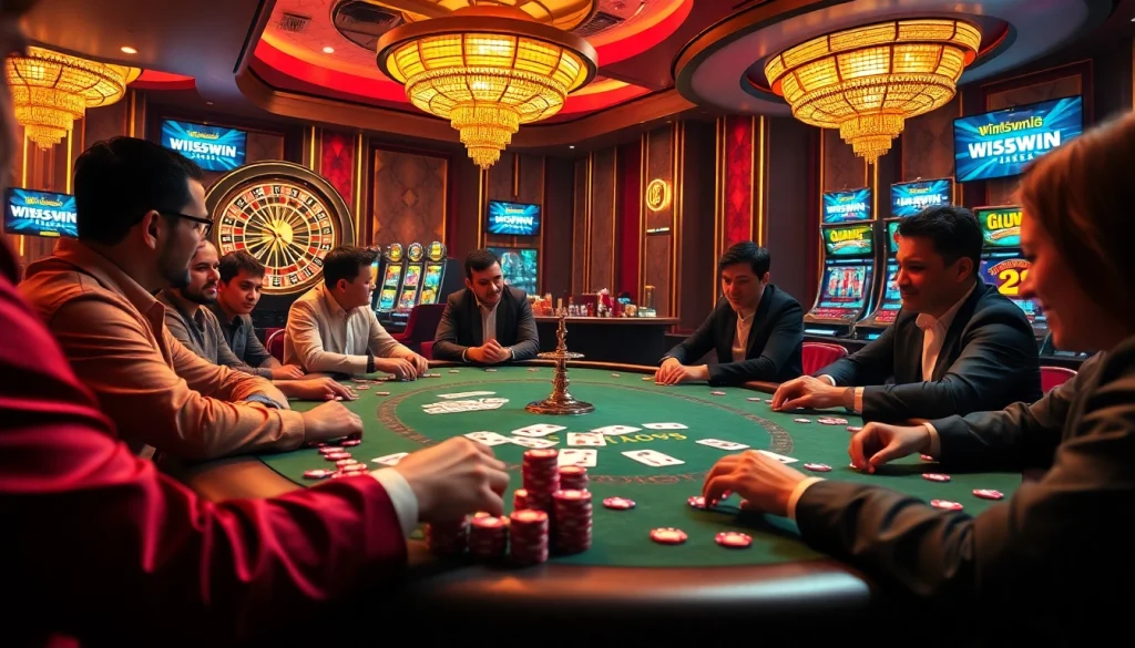 Exciting poker game at win55win.live, showcasing luxury with vibrant chips and cards.