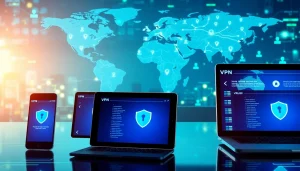 快连官网 interface on various devices showcasing global connectivity and security.