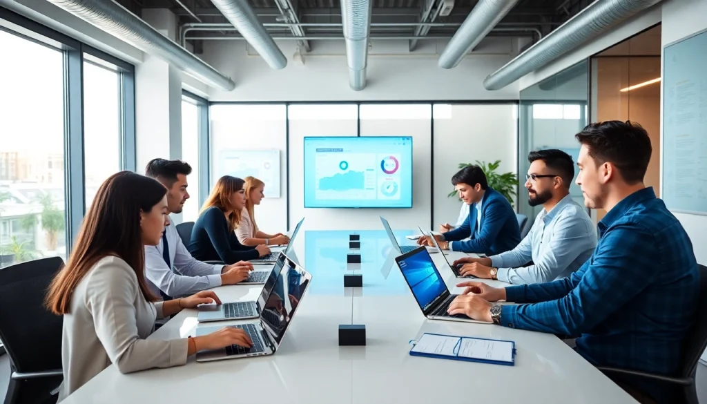 Analyze the latest startup news with a diverse team discussing innovation strategies in a modern office.