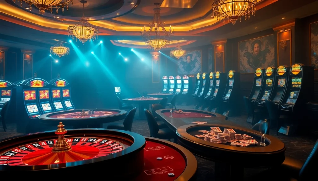Experience a thrilling hidden wiki gambling scene featuring luxurious casino elements like roulette and slot machines.