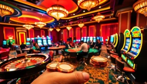 Experience thrilling gameplay at 789CLUB with poker chips and a vibrant casino atmosphere.