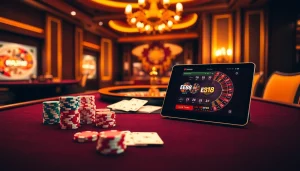 Experience the thrill of tải game ee88 with colorful poker chips and cards at an elegant casino table.