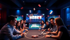 The thrilling gaming experience on gamebaidoithuong.com.vc, featuring players engaged in popular card games.