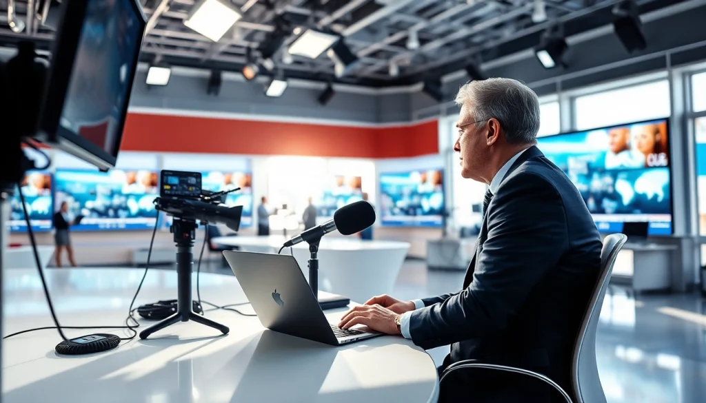 Engaging journalist presenting insights about Usa Today in a dynamic newsroom setting.