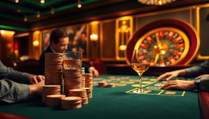 Exciting scene at 68VIP casino with players at a high-stakes poker table