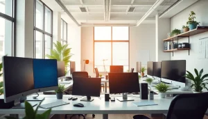 zirvegrupbilgisayar üst düzey bilgisayar ve teknoloji aksesuarlarıyla modern bir çalışma ortamı.