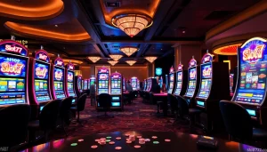 Players enjoying the thrill of slot777 machines in a vibrant casino atmosphere.