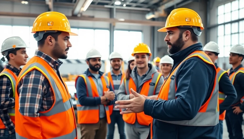 Engaged team participating in construction safety training, emphasizing practical safety skills.