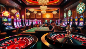 KJC casino scene showcasing vibrant gaming tables and spinning roulette wheels for high-stakes excitement.